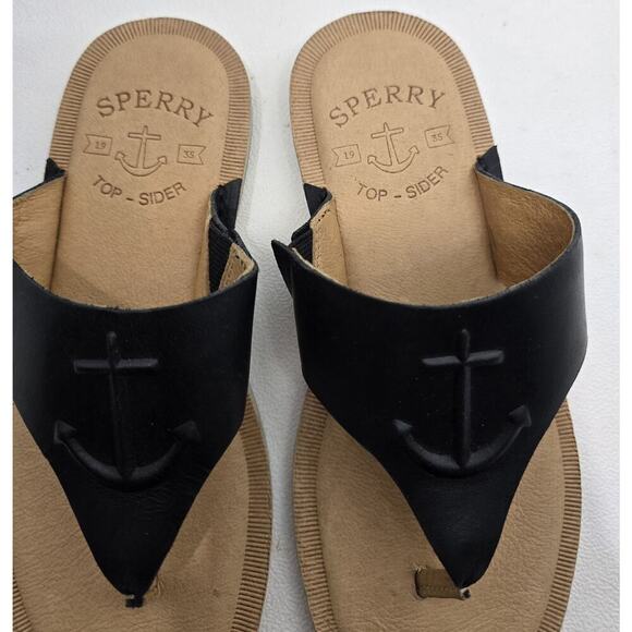 SPERRY Seaport Thong Sandals Black Non-Slip Round Toe Slip On Anchor Sz 5 M - Picture 3 of 6